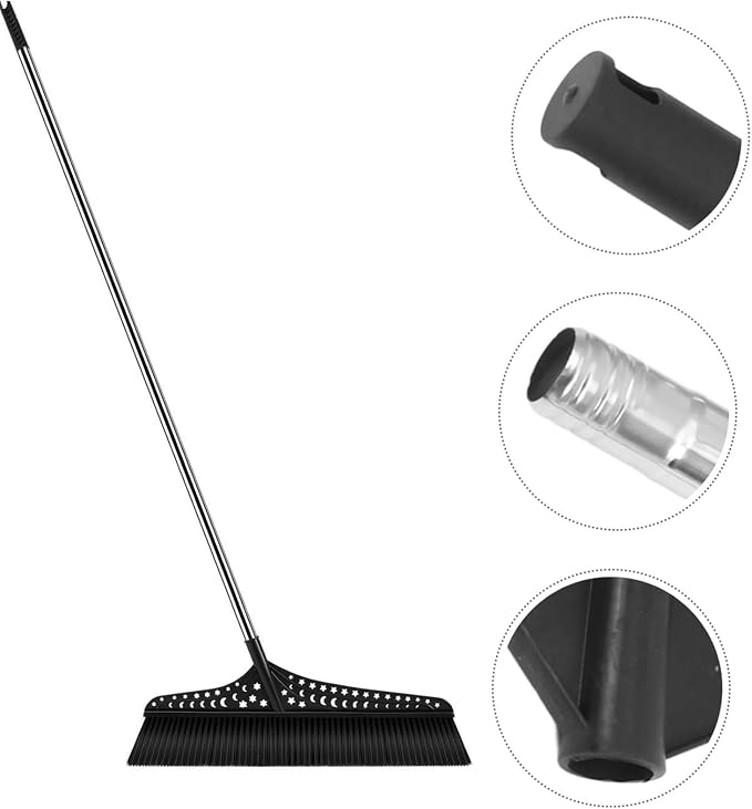 Heavy Duty Broom, Commercial Push Broom with Stainless Steel Handle, Outdoor Broom for Warehouses and Outdoor Areas(Black,50cm)