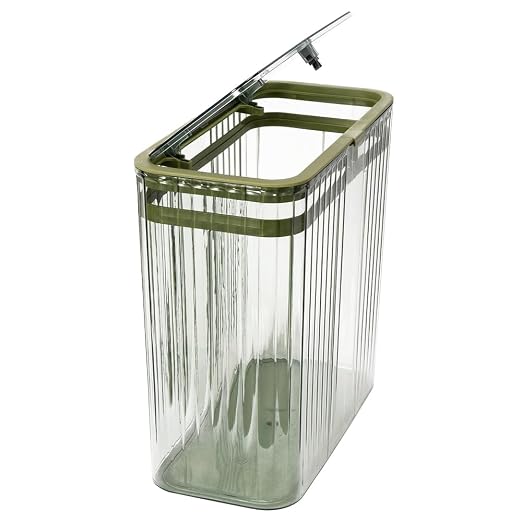 Bathroom Trash Can with Lid3.5 Gallon Garbage Can,for Bedroom, Office, Plastic Slim Waste Basket with Press Top Lid, 15l Clear Trash Bin for Home Slim Trash Bin Clear, Kitchen (Green)