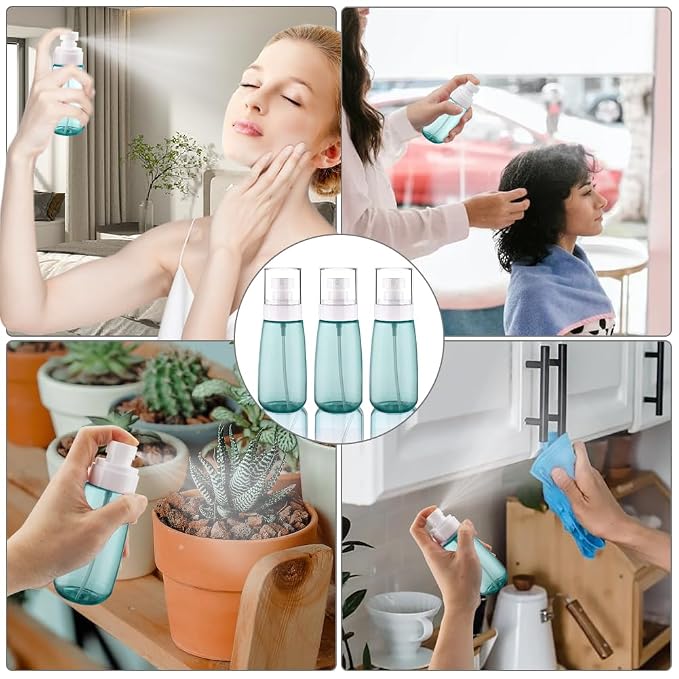 Spray Bottle for Hair TSA Approved 3.4oz 100ml 3 Pack Leak Proof Travel Spray Bottle Empty Refillable Small Spray Bottles for Perfume Essential Oils Toners Rose Water Cosmetics (3Green)