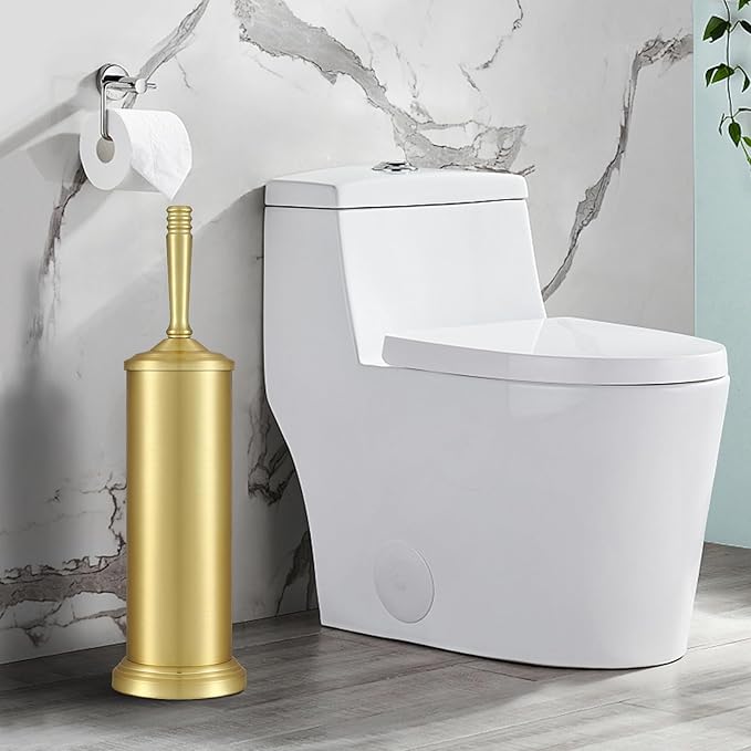 Gold Toilet Brush and Holder Set,Toilet Bowl Brush and Holder | Heavy Duty Toilet Brush for Bathroom, Stainless Steel Toilet Cleaner Brush,Deep Cleaning,Space Saving,Covered Brush