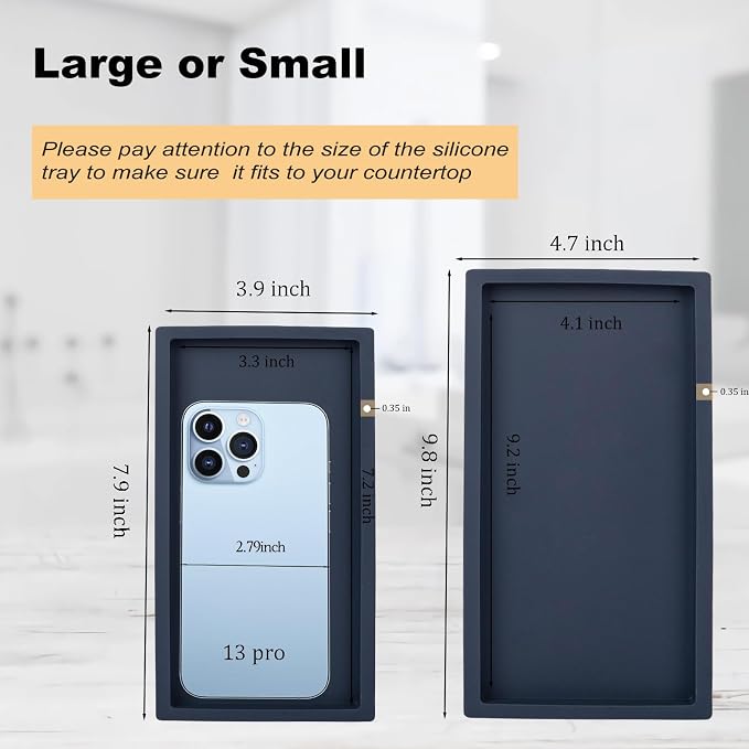 Silicone Bathroom Vanity Tray Dish Soap Holder Sink Organizer, Dark Blue | Large, Thickened Silicone, Easy to Clean, Waterproof, Non-Slip, for Countertop, Kitchen, Bedroom, Dresser