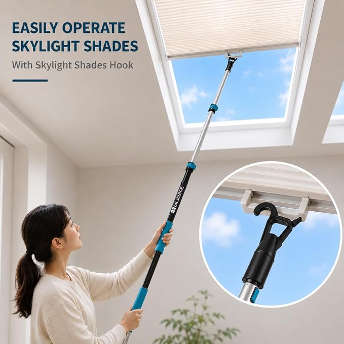 High Ceiling Duster Kit with 3-7.5T Heavy Duty Extension Pole, Reaches Up to 25FT, Includes Microfiber Feather Duster, Cobweb and Ceiling Fan Duster, Window Squeegee Cleaner & Skylight Hook (7FT)