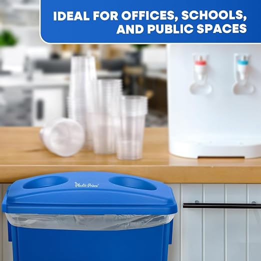 PLASTIC PRINCE Can Bottle Recycling Trash Can Lid with Holes, 23 Gallon Commercial Slim Jim Trash Can Lid Top, Plastic Blue Waste Garbage Can Lid, Outdoor Recycling Bin Lid