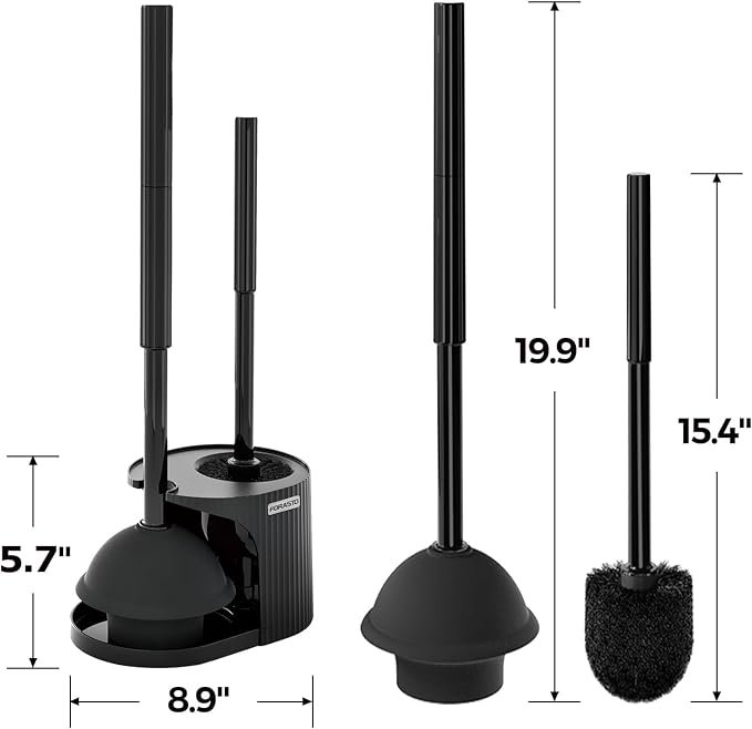 FORASTO 2Pack 2 in 1 Toilet Brush and Plunger Set, Extended Handle Plunger,Toilet Bowl Brush Plunger Set,Bathroom Cleaning Tools,Toilet Brush Plunger Combo,Cleaning Supplies,Black | 21" Extended, Apartment Must Haves, Accessories Decor, Essentials, New...