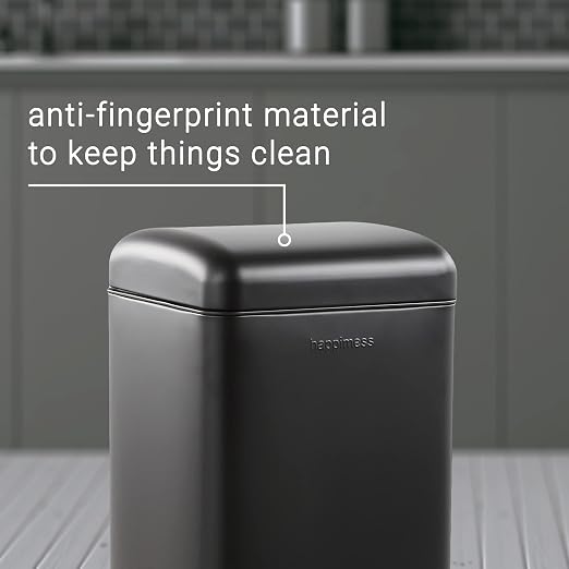 happimess Betty 8 Gal Step Trash Can Soft-Close Lid, Charcoal Black | Fingerprint Resistant, Removable Liner, Semi-Rectangular, Steel Pedal, Iron Powder Coated, 27" Height, Non-Skid Base