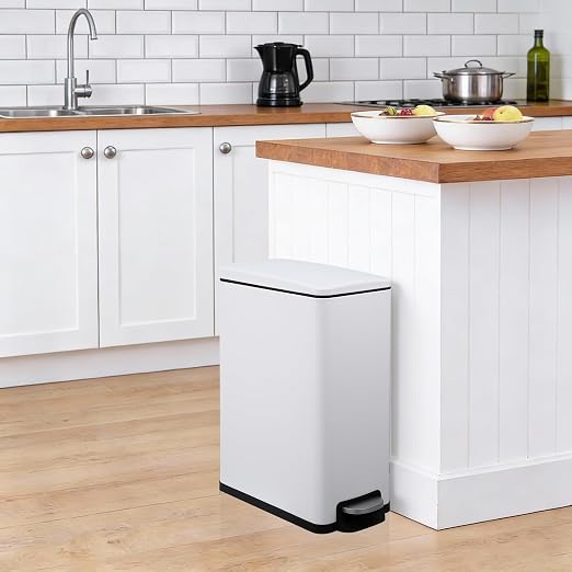 2 Slim Narrow Kitchen Trash Can with Lid, 10L+45L Stainless Steel Step Pedal Garbage Can, Soft Close & Stay Open Lid Design, Space Saving Trash Bin with Removable Inner Bucket for Kitchen, Bathroom
