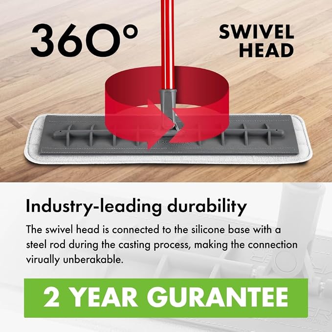 Floor mop Silicone | | Long Aluminum Anti-Rust 4-Part Handle 140 cm, Fits Hardwood, Walls, Laminate, Parquet & Tile | 2 Microfiber Pads