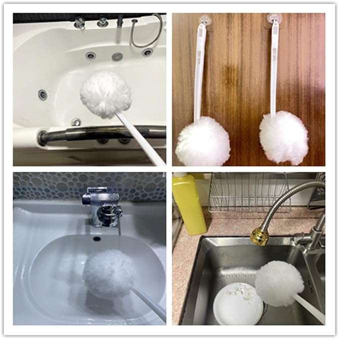 Bowl Brush Toilet Cleaning Brush Set Soft Polyester Head 15x5 inches White (12Pack)