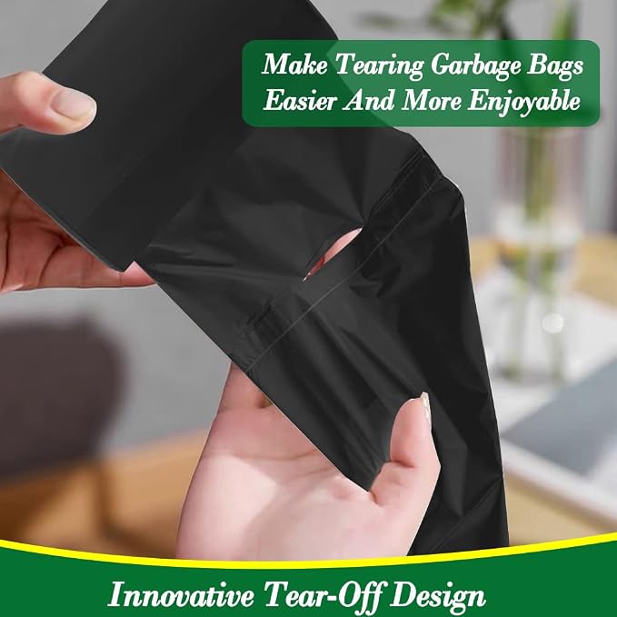Hommaly 2 Gallon 200 pcs Small Black Trash Bags(Fit1.8-2 Gal), Strong 1.8 Gallon Garbage Bags, Bathroom Trash Can Bin Liners, Mini Plastic Bags for Office,Waste Basket Liner,Fit 6,7,8 Liters-Black