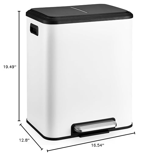 Jojoka Dual Trash Can for Kitchen Recycling and Trash, 16-Gallon Stainless Steel Double Garbage Bin with Lid and Foot Pedal, Soft Close, Removable Compartments for Waste Separation, Home Organization