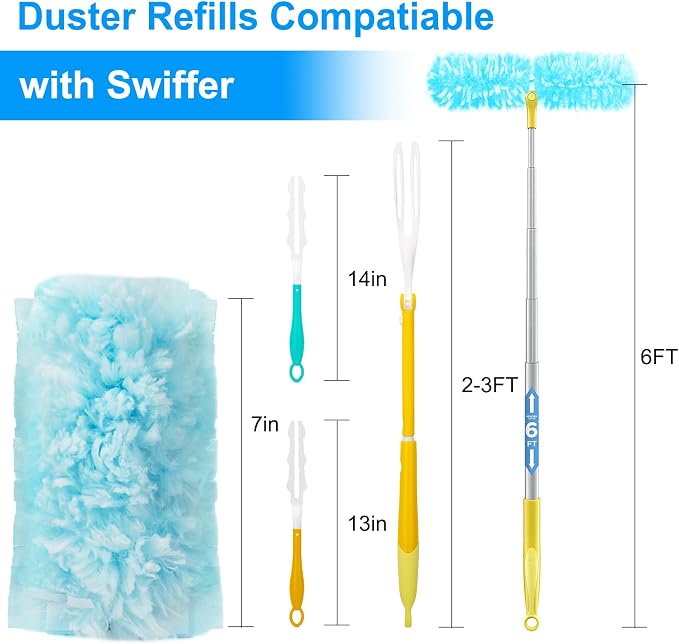 KeFanta 360Β° Heavy Duty Duster Refills for Swiffer Duster, 30 Count | MultiSurface 360Β° Duster Refills with1 Handle, 4X Microfibers, Disposable Dusters for Cleaning Home Blinds Fans Corners