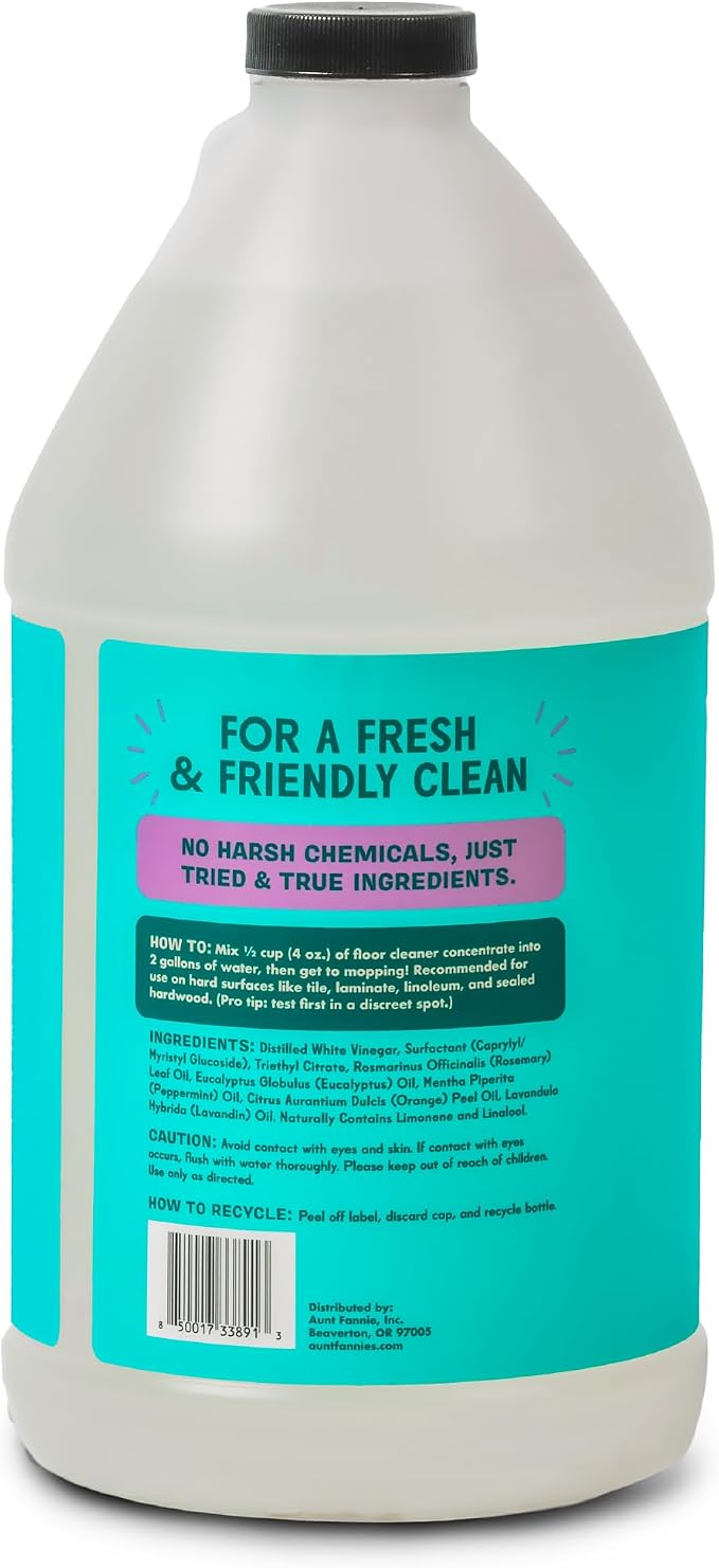 Aunt Fannie's Ultra Concentrated Vinegar Floor Cleaner, Lavender, 64 oz | Makes Up to 32 Gallons, No Rinsing, Safe for Sealed Tile Vinyl Hardwood Laminate & Linoleum, Kid and Pet Safe, Made in USA