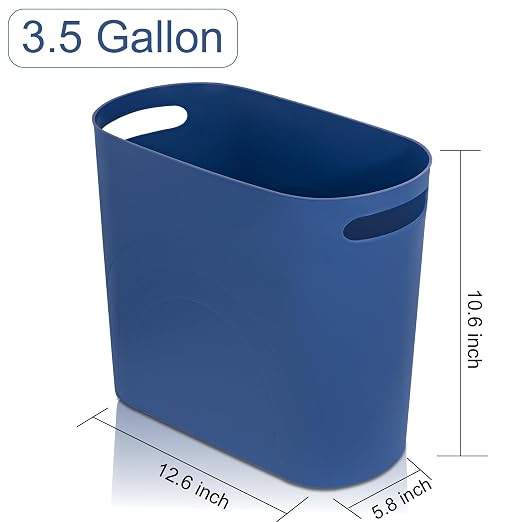 rejomiik Small Bathroom Trash Can, 3.5 Gallon Slim Garbage Can, Blue | Plastic Waste Basket with Handles for Bathroom, Bedroom, Dorm, Kitchen, Office and Narrow Spaces