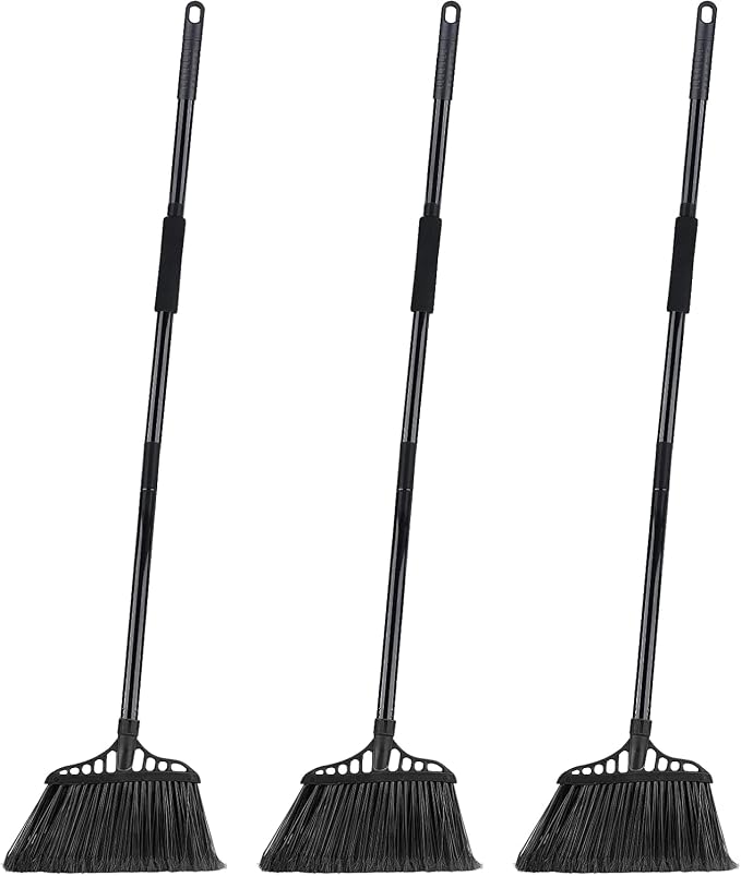 Tiumso Heavy Duty Broom Commercial Indoor/Outdoor Broom 55Inch | with Stiff Bristles for Garage, Patio, Kitchen, Sidewalk, Wood, Tile, Concrete, Home cleaning(black )