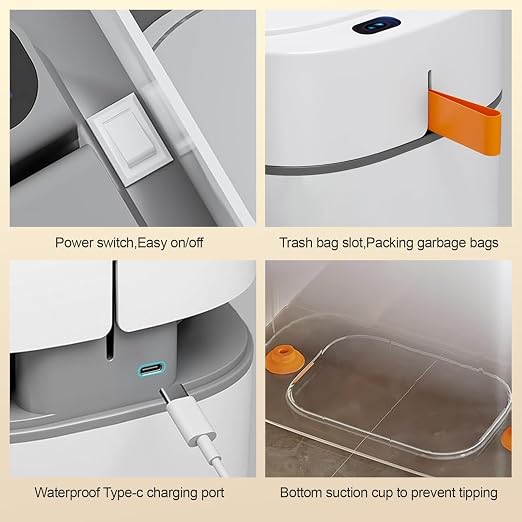 MOPALL Automatic Bathroom Trash Can with Lid ,3.5 Gallon Motion Sensor | Small Smart Wastebasket, Automatic Bagging Garbage Can, Charging by USB cable,for Bathroom, Bedroom,Office/RV/Living Room
