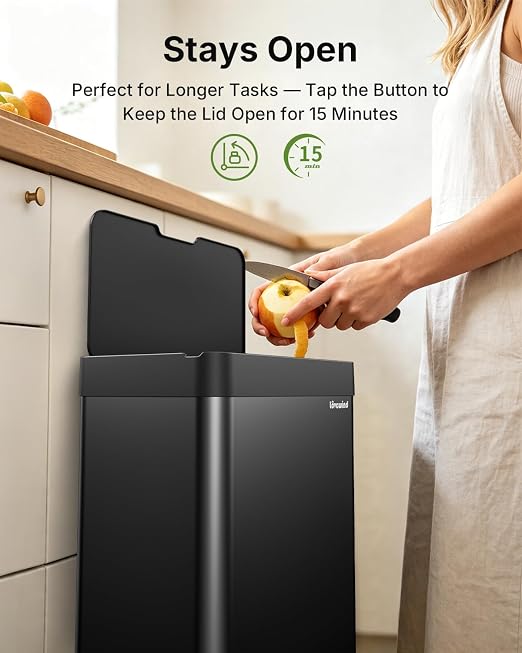13.2 Gallon Automatic Kitchen Trash Can, Touchless Sensor Garbage Can,Black | Built‑in 1500mAh Rechargeable Battery,Stainless Steel Motion Sensor Trash Can, Silent Close Lid Smart Trash Bin for Home
