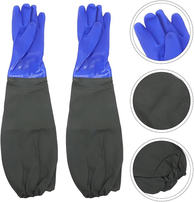 FUOYLOO Long Waterproof Rubber Gloves with Cotton Lining, Elbow-length Heavy Duty Cleaning Gloves for Kitchen Dishwashing and Household Use, 2 Pairs