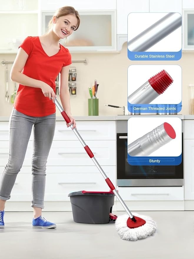 4 Pack Spin Mop Replacement Head Compatible with O-Cedar EasyWring 1 Tank, 30-58" Mop Handle Base and Microfiber Head Refills, Easy-to-Replace (White,1 Tank)