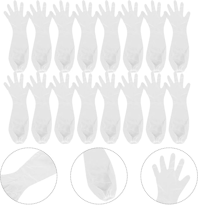 15 Pairs Waterproof Long Sleeve Cleaning Gloves for Household Duties Elbow Length Cpe Gloves with Tight Cuff and Thick Waterproof Coating Reusable for Gardening and Pet Care