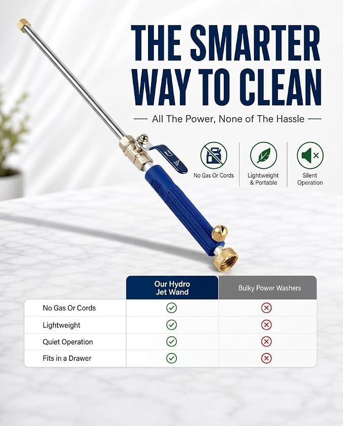DBR Tech® Pressure Washer Hose Attachment, Hydro Jet Wand for Garden Hose | Power Washer for Garden Hose | High Pressure Water Hose Nozzle | 2-in-1 Heavy Duty Metal Wand with Fan and Jet Spray Nozzles
