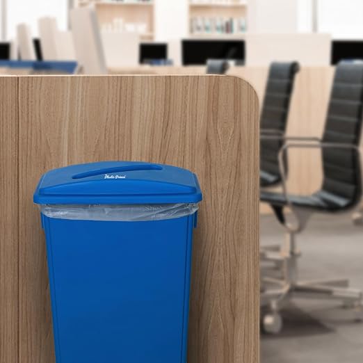 PLASTIC PRINCE 23 Gallon Slim Trash Can with Paper Recycling Lid, Commercial Blue Rectangular Garbage Can, Waste Bin for Home Kitchen Cabinet 2 Pack