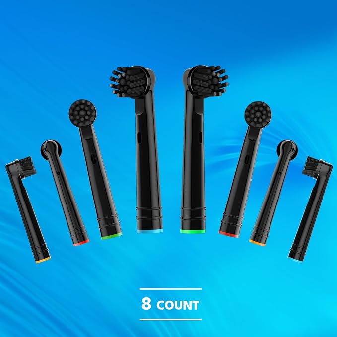 Cross bristles Brush Head for Oral B Electric Toothbrush,Black,8Pcs | Bamboo-Charcoal Infused Bristles,16 Degree Angled Bristles,Fit Braun Type 3756 3757 3744 3765 4729,Replace CrossAction Head