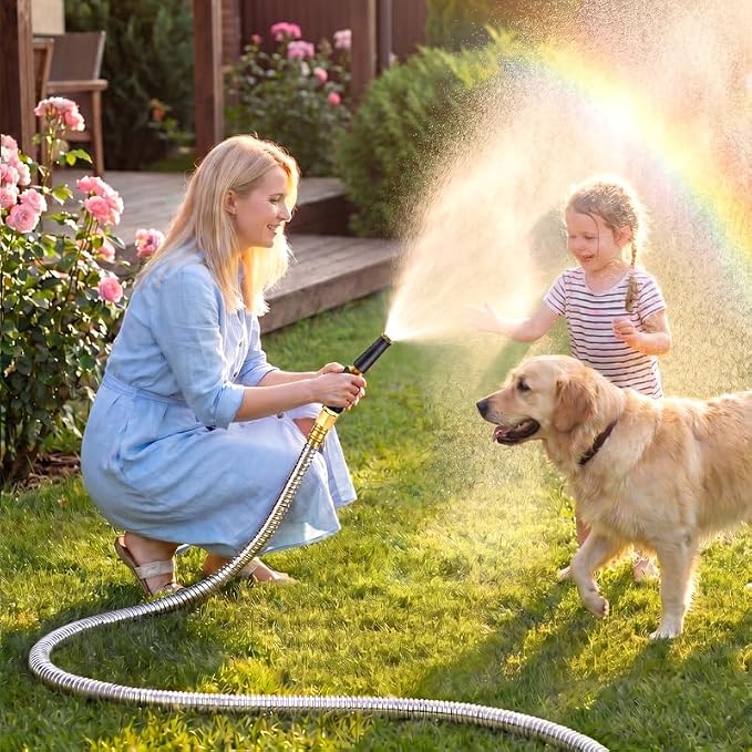 Rosy Earth Metal Garden Hose 150 FT - 304 Stainless Steel Water Hose 150 FT - Expandable Short Flexible Garden Hose,no Kink Explosion, no Bite