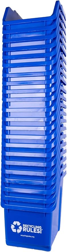 Recycling Rules! 6 Gallon Stackable Recycling Bin Container in Blue, Eco-Friendly Handy Recycle Bin with Easy-to-Carry Handle, 20-Pack