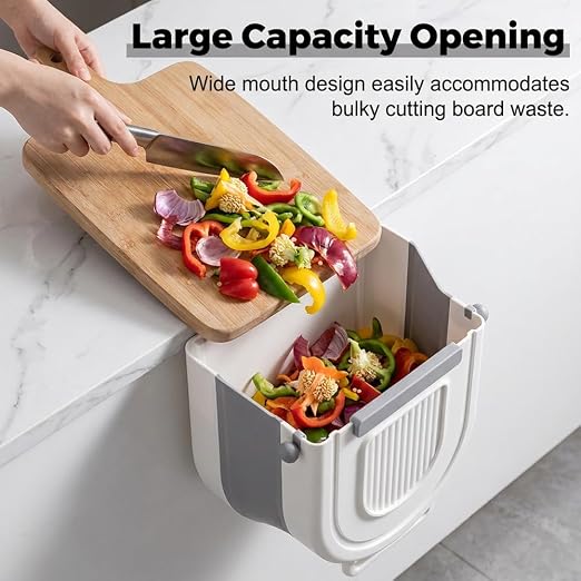 YAUNJI Multipurpose Hanging Collapsible Trash Can for Kitchen, 2026 New Hanging Collapsible Trash Can for Peels Waste & Recycling, Creative Wall Mounted Folding Waste Bin (Beige, 7, Liters)