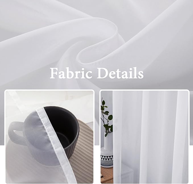 MIULEE White 25 x 72 Inches Sidelight Sheer Curtains for French Door | Light Filtering Window Treatment for Narrow Door, Tieback, 2 Panels
