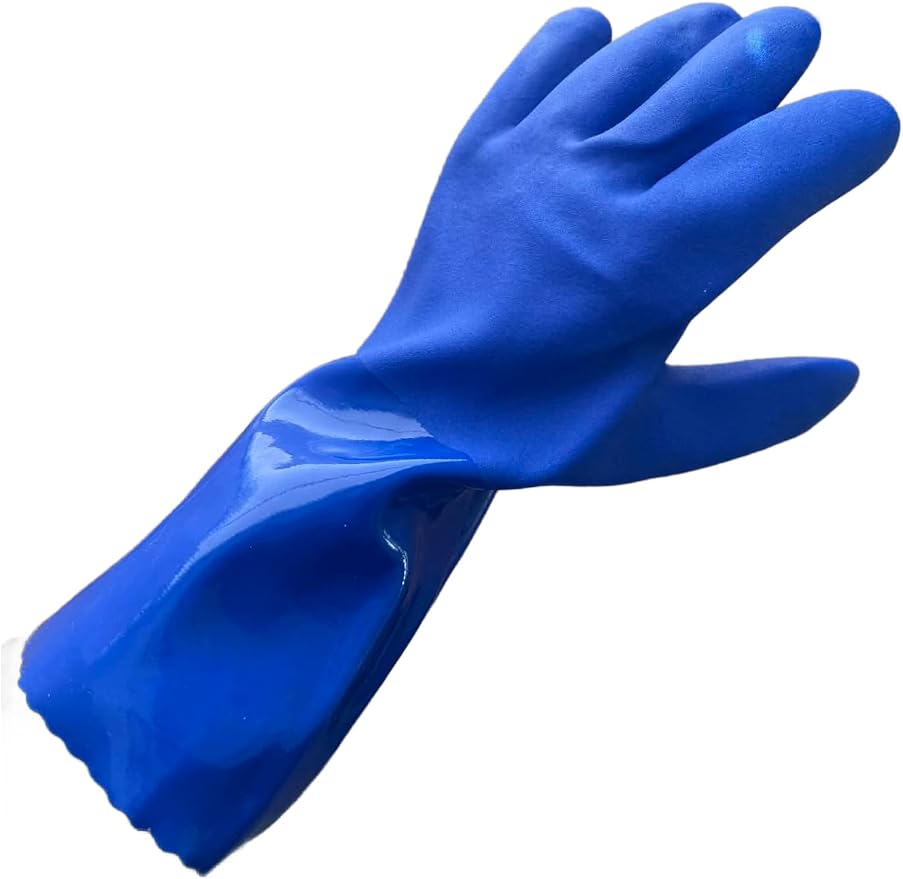 Waterproof PVC Work Gloves – Heavy Duty Textured Grip, Long Cuff PPE for Crabbing, Fishing & Cleaning
