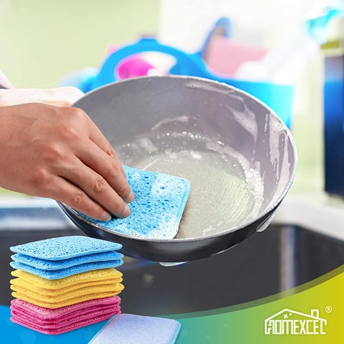 HOMEXCEL 12PK Scrub&Wipe Cloths, Dual-Sided Non-Scratch Sponges for Kitchen | Reusable Wire Dishwashing Rag, All-Purpose Scrub for Non-Stick Cookware/Dishes/Countertops/Bathroom/Household, Multicolor