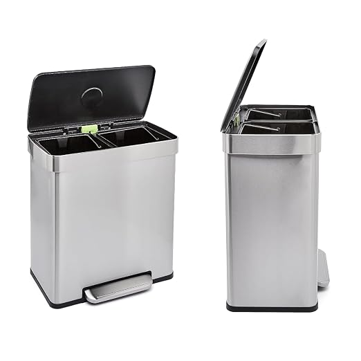 Kitchen Trash can Brushed Stainless Steel Dual Trash can 2 x 8 Gal Garbage Can Kitchen Step Trash Can with Soft-Close Lid Mute Designed Trash Bin for Office, Silver