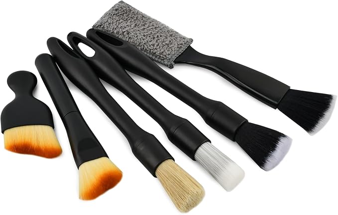 6Pcs Car Detailing Brush Set for Cleaning Interior or Exterior, Car Interior Detailing Brush for Air Vents, Wheels and ect, Universal C-ar Dust Bru-sh for Most Vehicles(Color:Black)