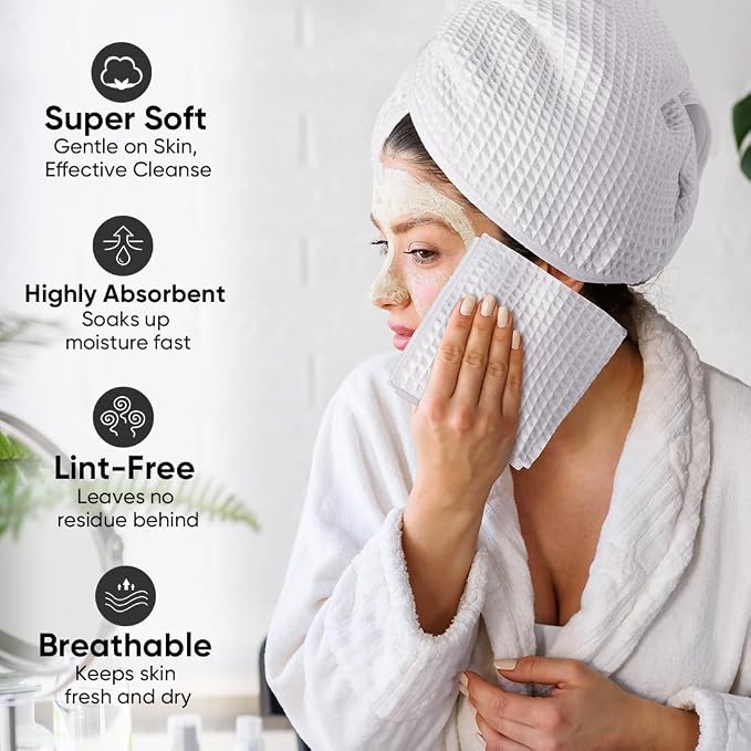 HOMEXCEL White Waffle Weave Microfiber Towel, 10PK 12x12 in Waffle Towels | 400GSM Barista Towels, Waffle Wash Cloths for Bathroom, Hand, Super Absorbent Kitchen Microfiber Cleaning Cloth for Household