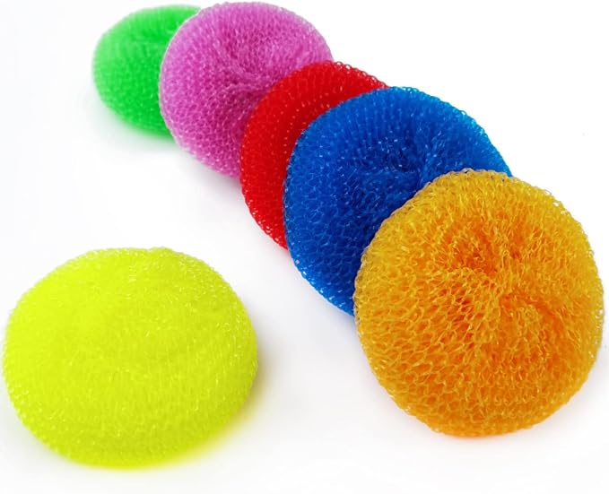 NSBELL 30PCS Plastic Dish Scrubbers for Dishes Plastic Pot Round Scrubber Scouring Pad Nylon Dish Scrubber, Poly Mesh Scouring Dish Pads Non Scratch Scrubbers