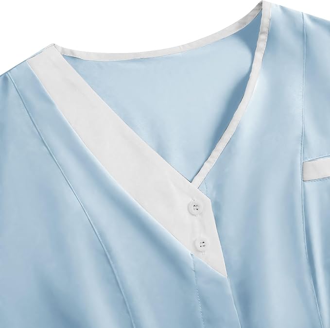 2026 Housekeeping Uniform Cleaning Uniforms - Button V Neck Top & Pants with Multi Pockets - Scrubs for Women