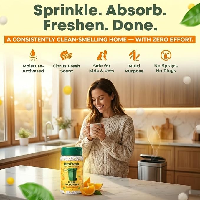 BroFresh Garbage Can Deodorizer, Neutralizes Odor, Absorbs Moisture & Releases Long-Lasting Scent, Safe & Non-Toxic, Trash Can Odor Eliminator (8 oz Twin, Citrus)