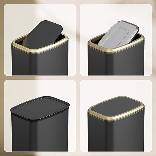 8L/2.1 Gallon Small Bathroom Trash Can with Lid, Swing-Top Rectangular Waste Bin, Stainless Steel Garbage Can for Home, Office, Toilet, Bedroom, Living-Room (Black)