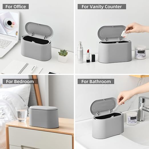 SUBEKYU Mini Trash Can with Lid,Small Desktop Trash Can,Light Grey 0.5 Gal | Countertop Mini Garbage Cans,Small Garbage Can for Office Kitchen Coffee Table, Tiny Wastebasket for Desktop