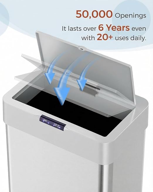 TLSUNNY 16 Gallon Motion Sensor Trash Can,Touchless Automatic Garbage Can | Brushed Stainless Steel Smart Bin, with Bag Holder,Soft Close Lid,for Kitchen,Office,RV,Bedroom,Living Room (Silver, 60L)