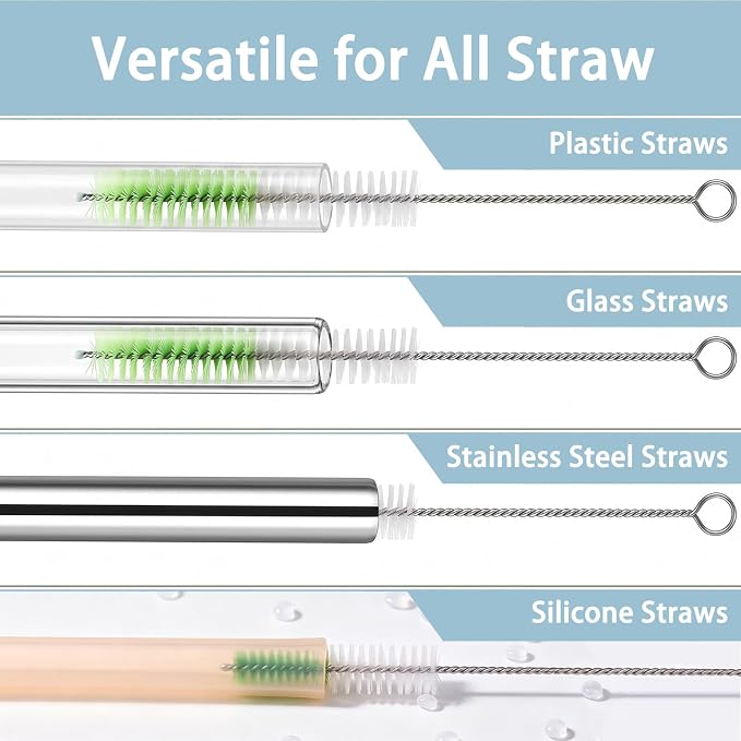 Straw Cleaner Brush Set, 7-Pack Cleaning Brush for Straw | Pipe Cleaners for Sippy Cup, Water Bottle, Tubes and Small Spaces, Works on Metal, Silicone, Plastic and Glass Straws