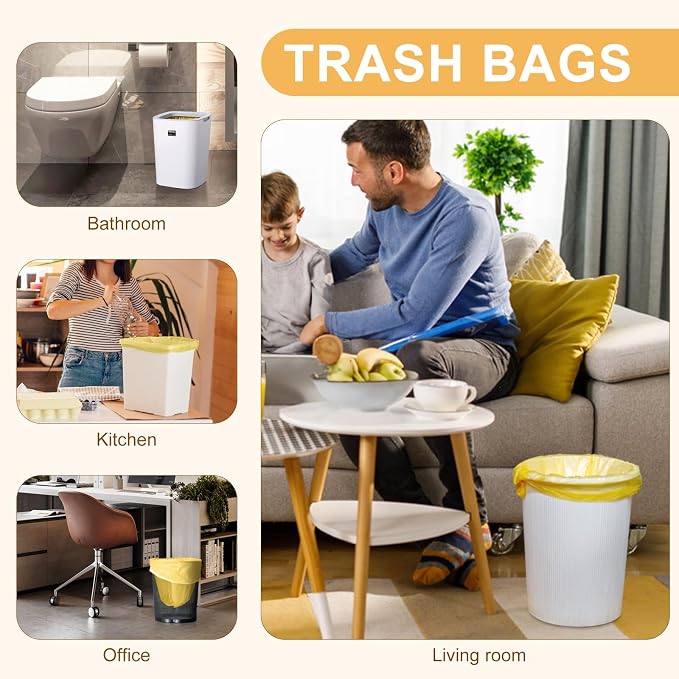 Strengthened 2.6 Gallon Small Trash Bags, 5 Rolls 100 Count, Golden | Strong Disposable Trash Bin Liners Fit 10 Liter Waste Cans. Garbage Bags for Kitchen Office Home Bedroom Garden Waste Bin
