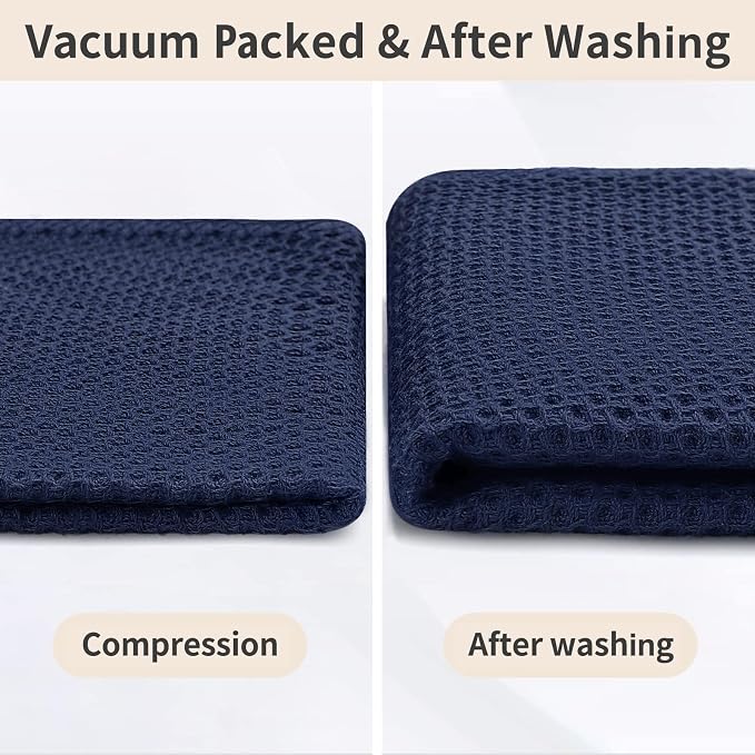 Homaxy 100% Cotton Waffle Weave Kitchen Dish Cloths 8-Pack, Dark Navy | 12 x 12 Inches, Ultra Soft Absorbent Dish Towels, Quick Drying Dish Rags with Hanging Loop