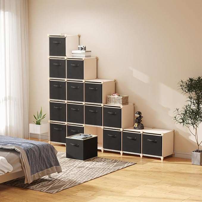 Lifewit Storage Cubes, 11 Inch Organizer Bins, 18L Black, 16 Packs | Foldable Decorative Fabric Storage Baskets for Organizing Home Organizers with Handles for Shelves, Closet