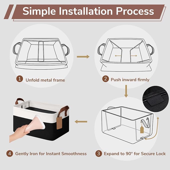 CHICVITA 4 Pack Fabric Storage Bins for Shelves, 20L Black & White | 14.8" × 10.3" × 8.3" Collapsible Storage Baskets for Towels, Clothes & Toys, Fits Closet & Shelf Organization, Metal Frame