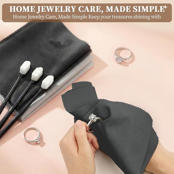 6 PCS Large Silver Polishing Cloth Kit, 3 Pack 10" x 12" Jewelry Cleaner Cloths with 3 Soft Brushes, Tarnish Remover & Scratch-Free Cleaner for Silver, Gold, Diamond, Coins, Watches, Deep Gray & Gray