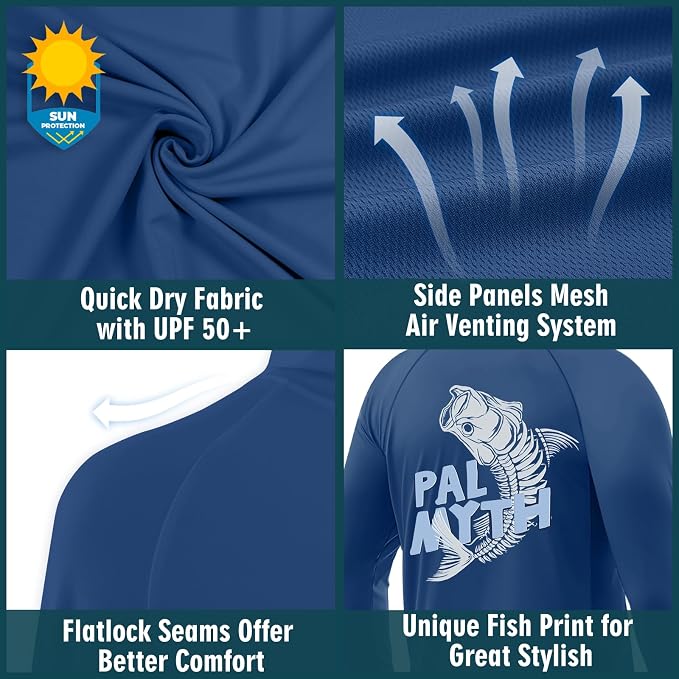 Palmyth Men's Fishing Hoodie UPF 50+ Long Sleeve with Face Mask Neck Gaiter | Zipper Pocket, Thumb Loops, Quick-Dry, Side Mesh Panels, Lens Cleaning Cloth
