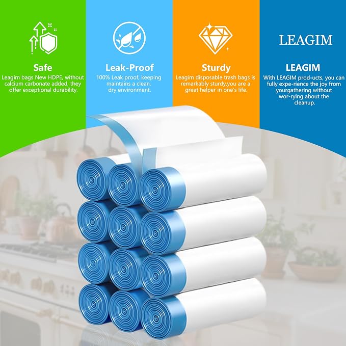 Small Trash Bags 2.6 Gallon, 360 Count -1.2 Mil Drawstring Mini Garbage Bags, Plastic White Trash Can Liners for Bathroom Accessories, 10 Liter, Bedroom, Dorm Room Essentials, Office