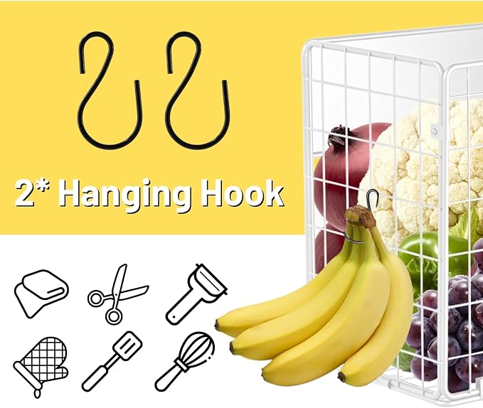 Magnetic Fridge Shelf, Fruit Potato & Onion Storage Bins, Pantry Organizers, Large Container Basket for Refrigerator, Kitchen Counter, Cabinet (1, White)